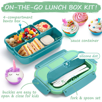 Bento Lunch Box for Kids - 4 Compartment Leak-Proof School Lunch Container with Utensils Purple