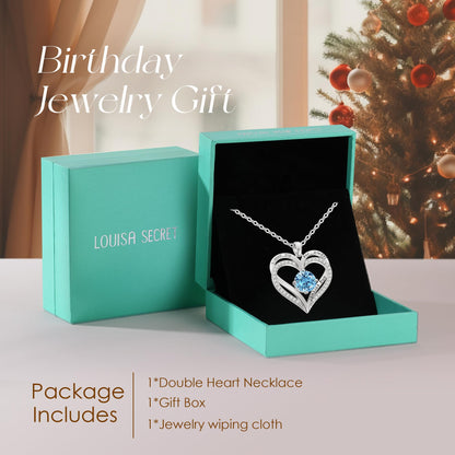 Personalized Double Heart Birthstone Necklace for Women – Sterling Silver Gift