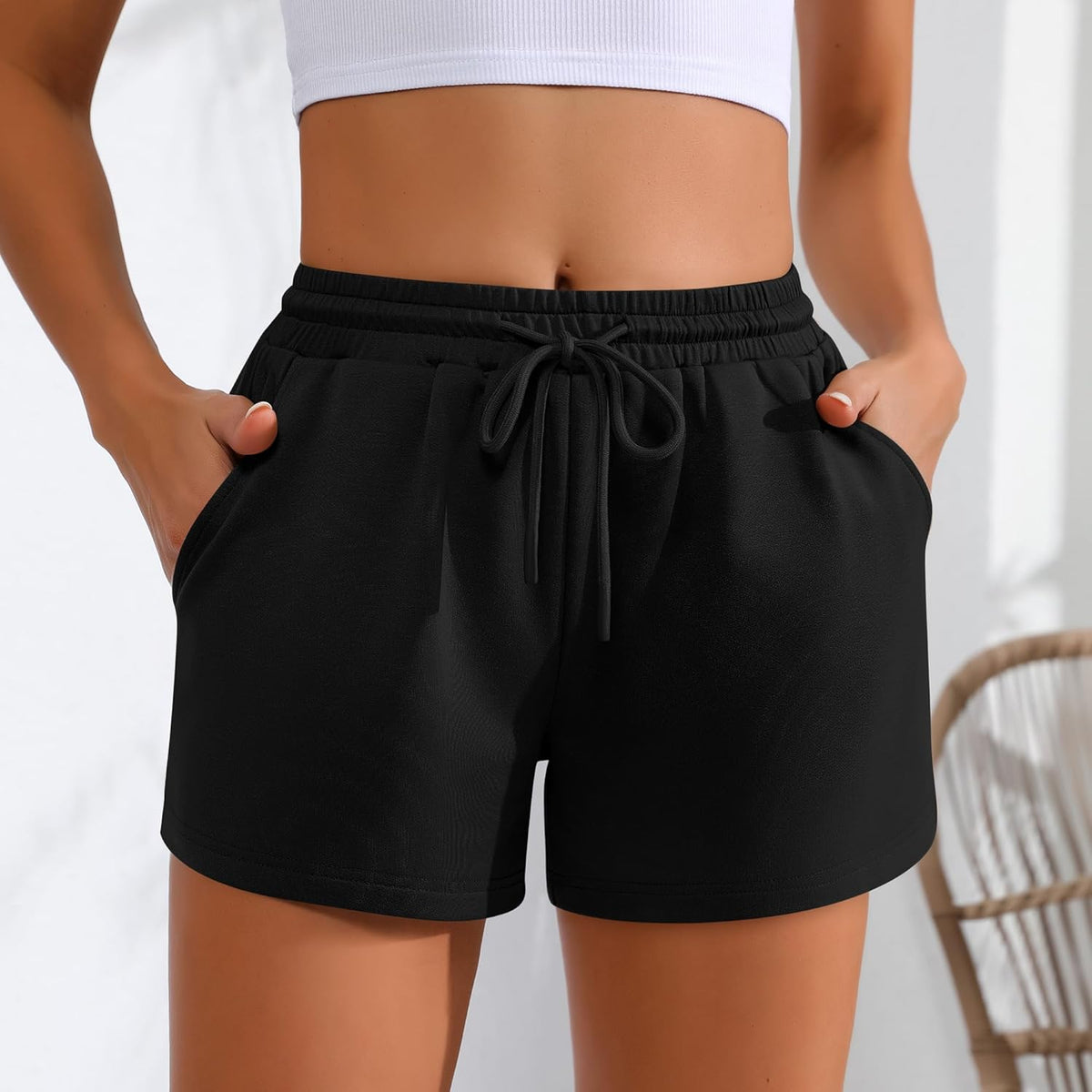 Women Sweat Shorts 3-Pack - High Waist Athletic Lounge Shorts with Pockets