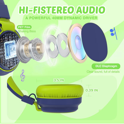 Kids Headphones Volume Limited 85/94dB - Wired Over-Ear Foldable Headset with Microphone Pink