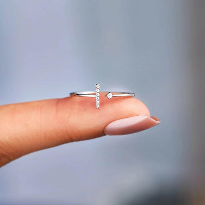 T Shape Inlaid Zircon 925 Sterling Silver Open Ring Design