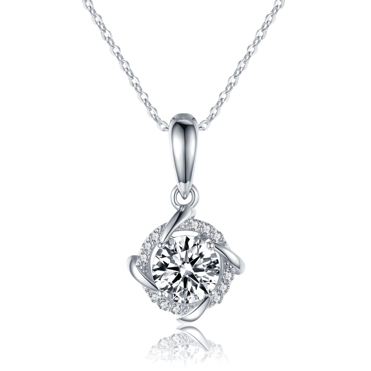 S925 Sterling Silver 1ct D-VVS1 Moissanite Necklace, Twisted Pendant Design, Platinum Plated 40&amp;45cm Chain, GRA Certified Jewelry Gift Box