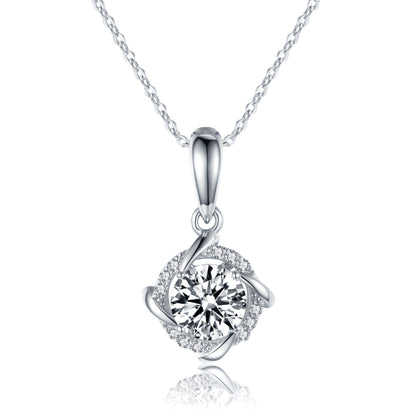 S925 Sterling Silver 1ct D-VVS1 Moissanite Necklace, Twisted Pendant Design, Platinum Plated 40&amp;45cm Chain, GRA Certified Jewelry Gift Box