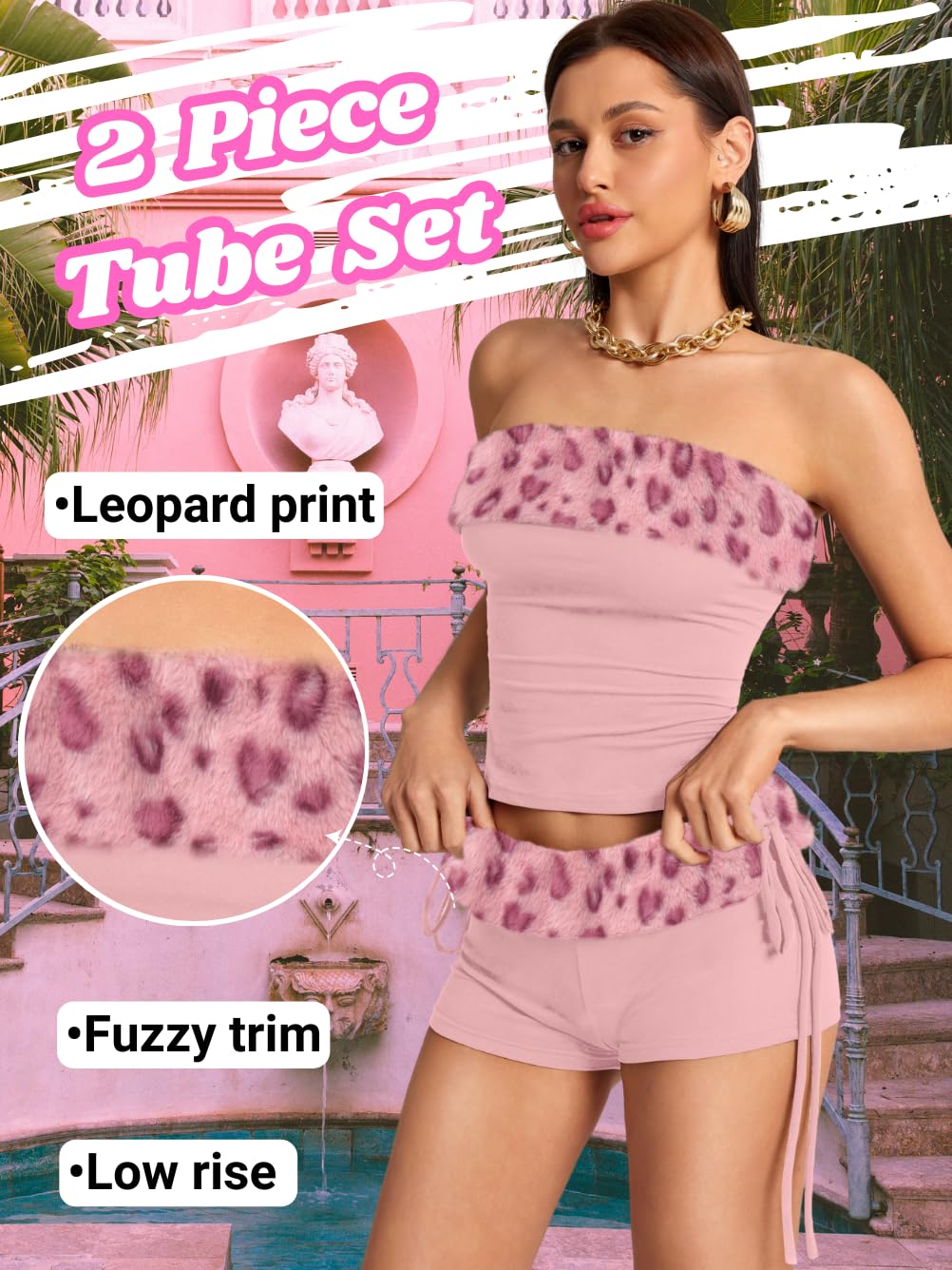 Valentine Leopard Costume - Strapless Crop Top and Low Rise Shorts - Club Going Out Outfit