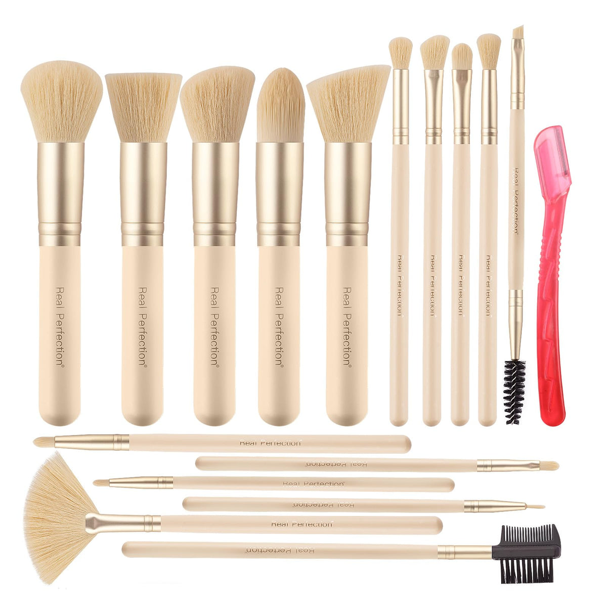 Real Perfection Makeup Brush Set 16 Pcs with 1 Eyebrow Razor Premium Synthetic Foundation Powder Concealers Eyeshadow Blush Makeup Brushes Make up Brushes Kit (Pink)