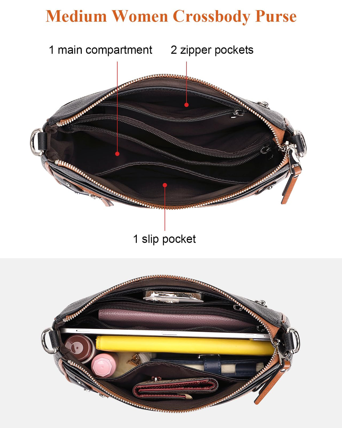 Over Earth Soft Genuine Leather Crossbody Bags for Women Medium Shoulder Purses Hobo Handbags with Multi Pockets