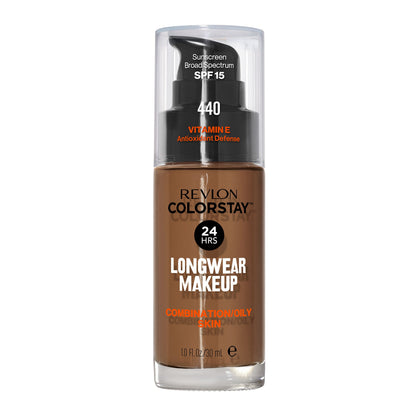 Revlon Liquid Foundation, ColorStay Face Makeup for Combination &amp; Oily Skin, SPF 15, Medium-Full Coverage with Matte Finish, 180 Sand Beige, 1 Fl Oz