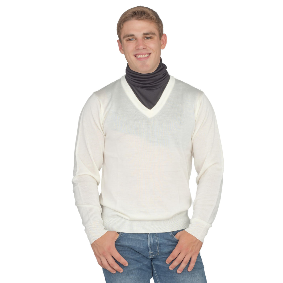 Crazy Cousin White V-Neck Sweater with Black Dickey