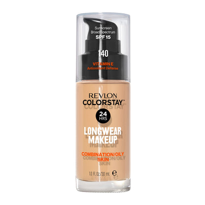 Revlon Liquid Foundation, ColorStay Face Makeup for Combination &amp; Oily Skin, SPF 15, Medium-Full Coverage with Matte Finish, 180 Sand Beige, 1 Fl Oz