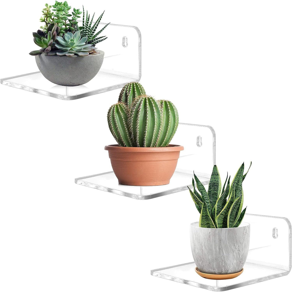 3 Pack of Acrylic Small Shelf,Mini Floating Wall Shelf,Wall Mounted Storage Shelf,for Pop Figures,Plant,Picture Photo Modern Wall for Office Bedroom Living Room,Clear