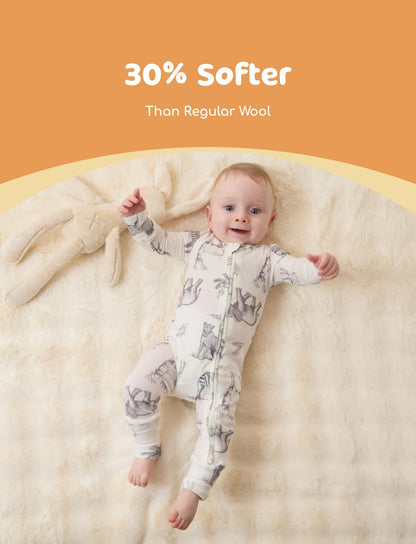 PATPAT Baby Footie Pajamas - Premium Tencel Lyocell &amp; Wool Romper with 2-Way Zipper