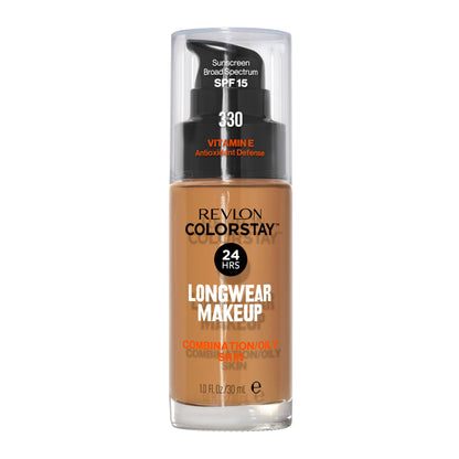 Revlon Liquid Foundation, ColorStay Face Makeup for Combination &amp; Oily Skin, SPF 15, Medium-Full Coverage with Matte Finish, 180 Sand Beige, 1 Fl Oz