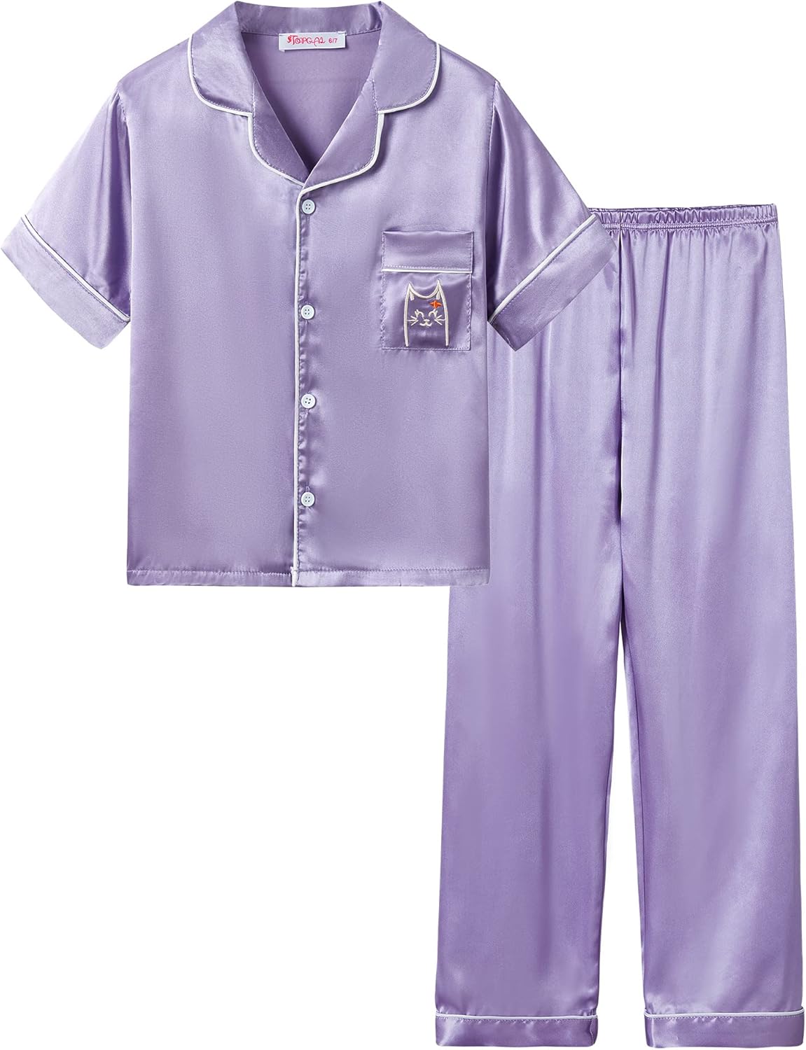 Girls Satin Pajama Set - Silky Button Down PJ with Shorts Size 6-16