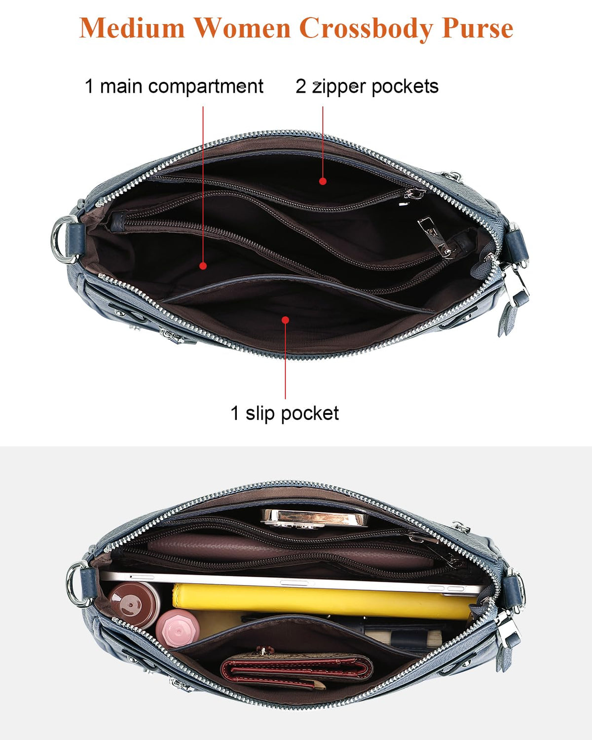 Over Earth Soft Genuine Leather Crossbody Bags for Women Medium Shoulder Purses Hobo Handbags with Multi Pockets