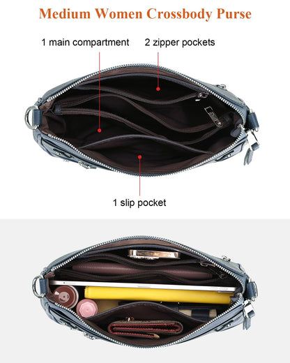 Over Earth Soft Genuine Leather Crossbody Bags for Women Medium Shoulder Purses Hobo Handbags with Multi Pockets