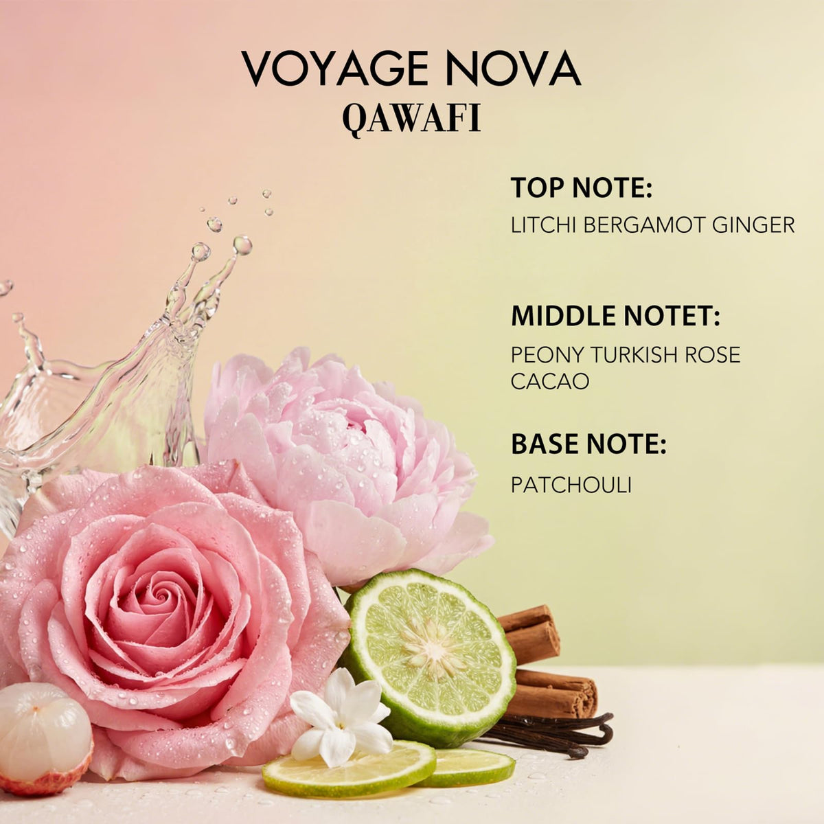 Voyage Nova Eau de Parfum for Women, Lychee Bergamot Ginger, Rose Peony Cocoa Blossom, Elegant Patchouli, Long Lasting Spring Fall Perfume, 100ml &amp; 3.4 fl oz