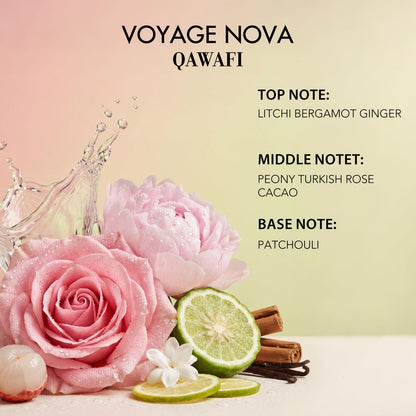 Voyage Nova Eau de Parfum for Women, Lychee Bergamot Ginger, Rose Peony Cocoa Blossom, Elegant Patchouli, Long Lasting Spring Fall Perfume, 100ml &amp; 3.4 fl oz