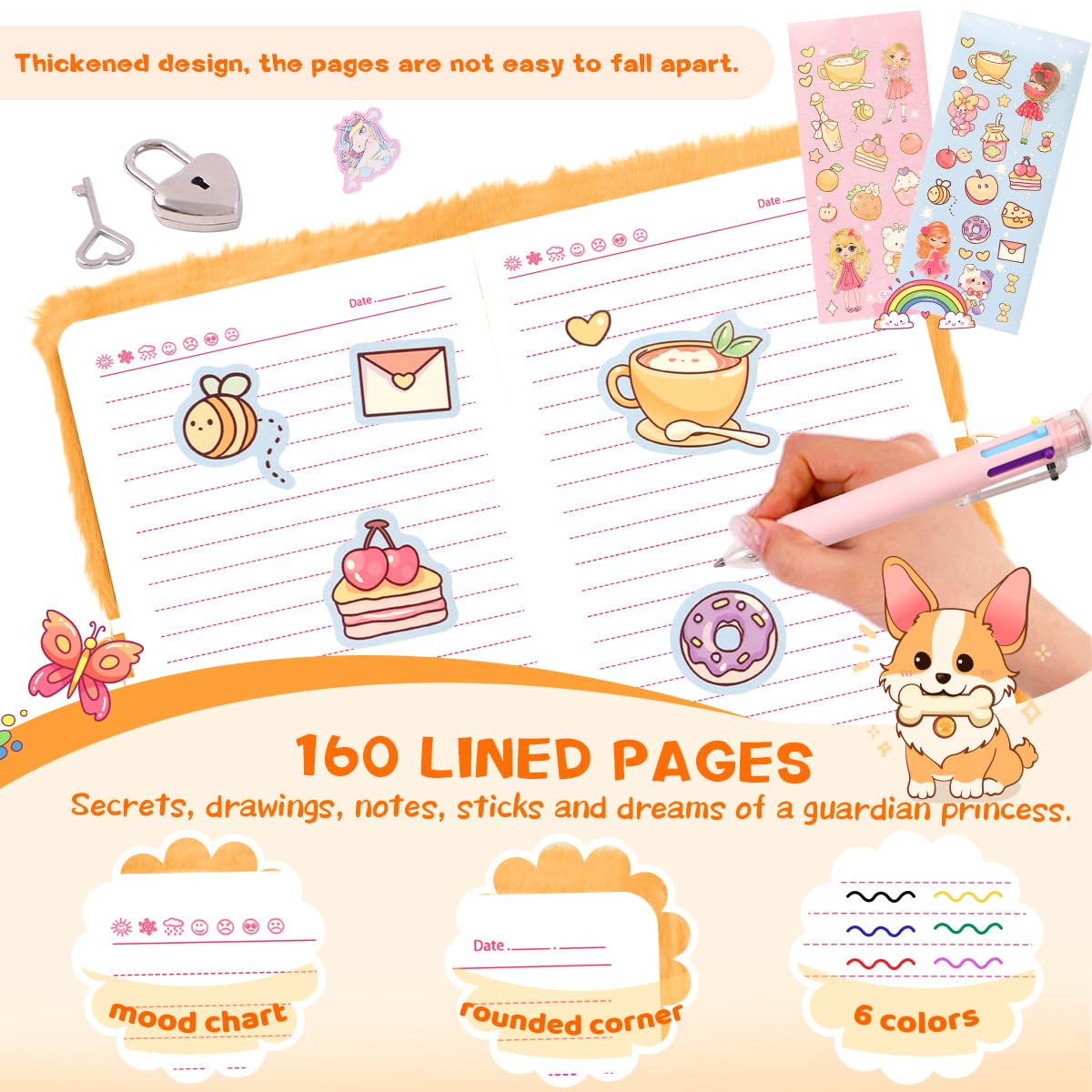 Girls Heart Diary with Lock and Keys - Cute Plush Secret Journal Notebook Gift Ages 6-8