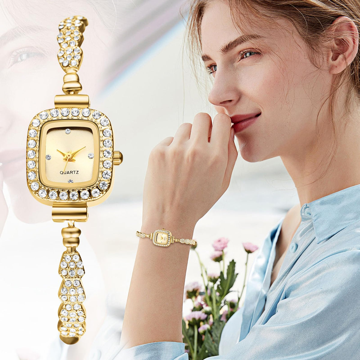 OIDEA Womens Full Diamond Bracelet Watch: Luxury Rhinestone Diamond Square Dial Analog Quartz Wrist Watch Detachable Strap Casual Dress Ladies Watch Valentine&