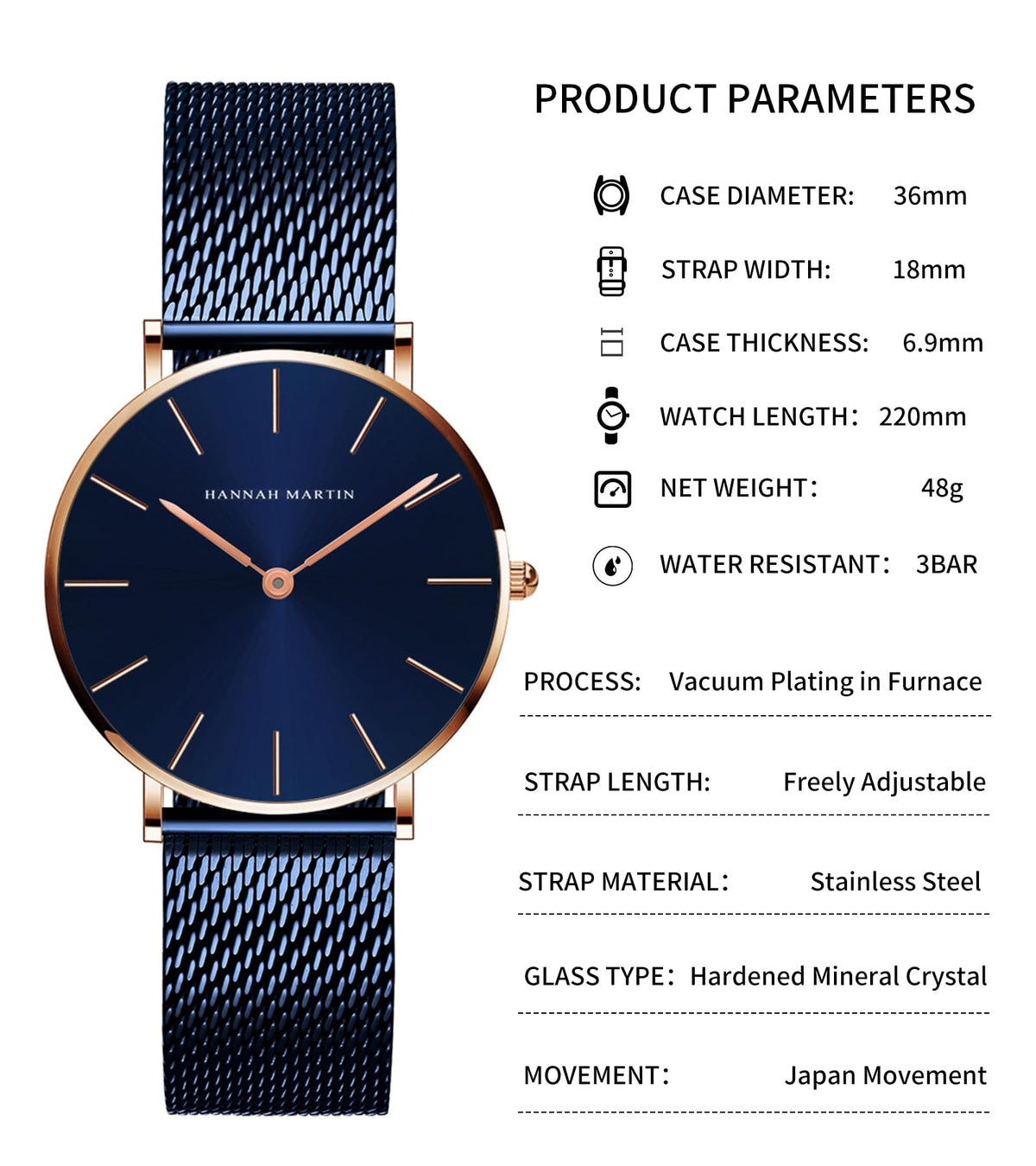 HANNAH MARTIN Watches for Women Analog Women&