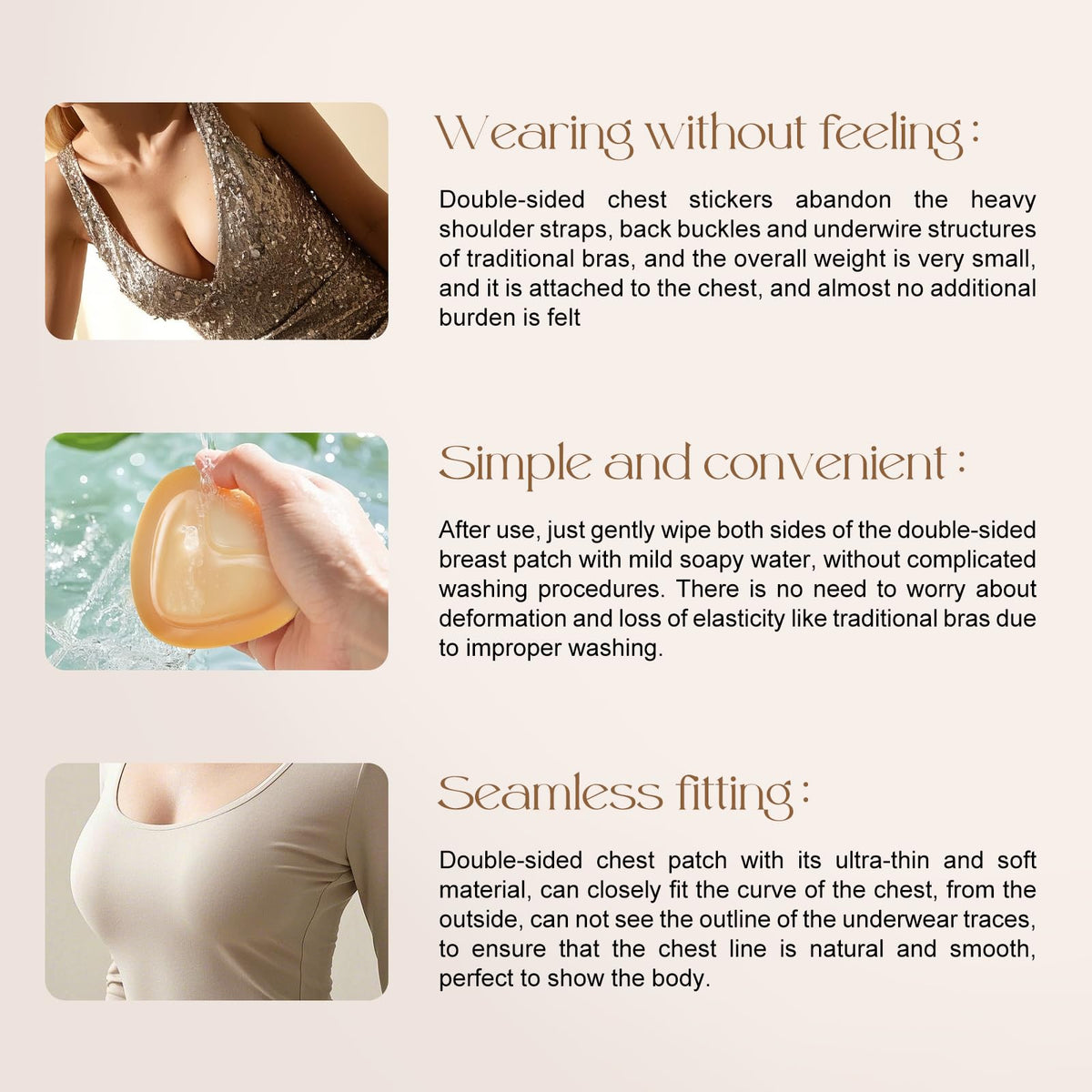 Reusable Silicone Bra Inserts - Double Sided Adhesive Push Up Pads for Bikini &amp; Sports Bra
