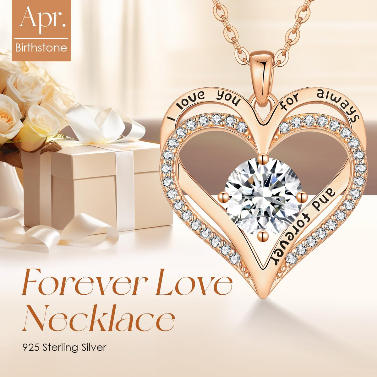 Personalized Double Heart Birthstone Necklace for Women – Sterling Silver Gift