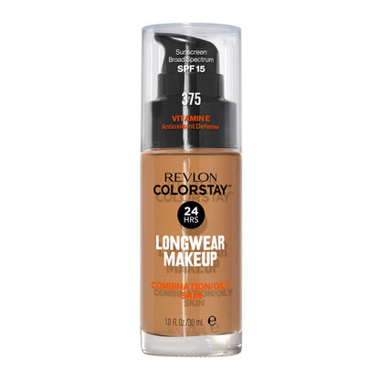 Revlon Liquid Foundation, ColorStay Face Makeup for Combination &amp; Oily Skin, SPF 15, Medium-Full Coverage with Matte Finish, 180 Sand Beige, 1 Fl Oz