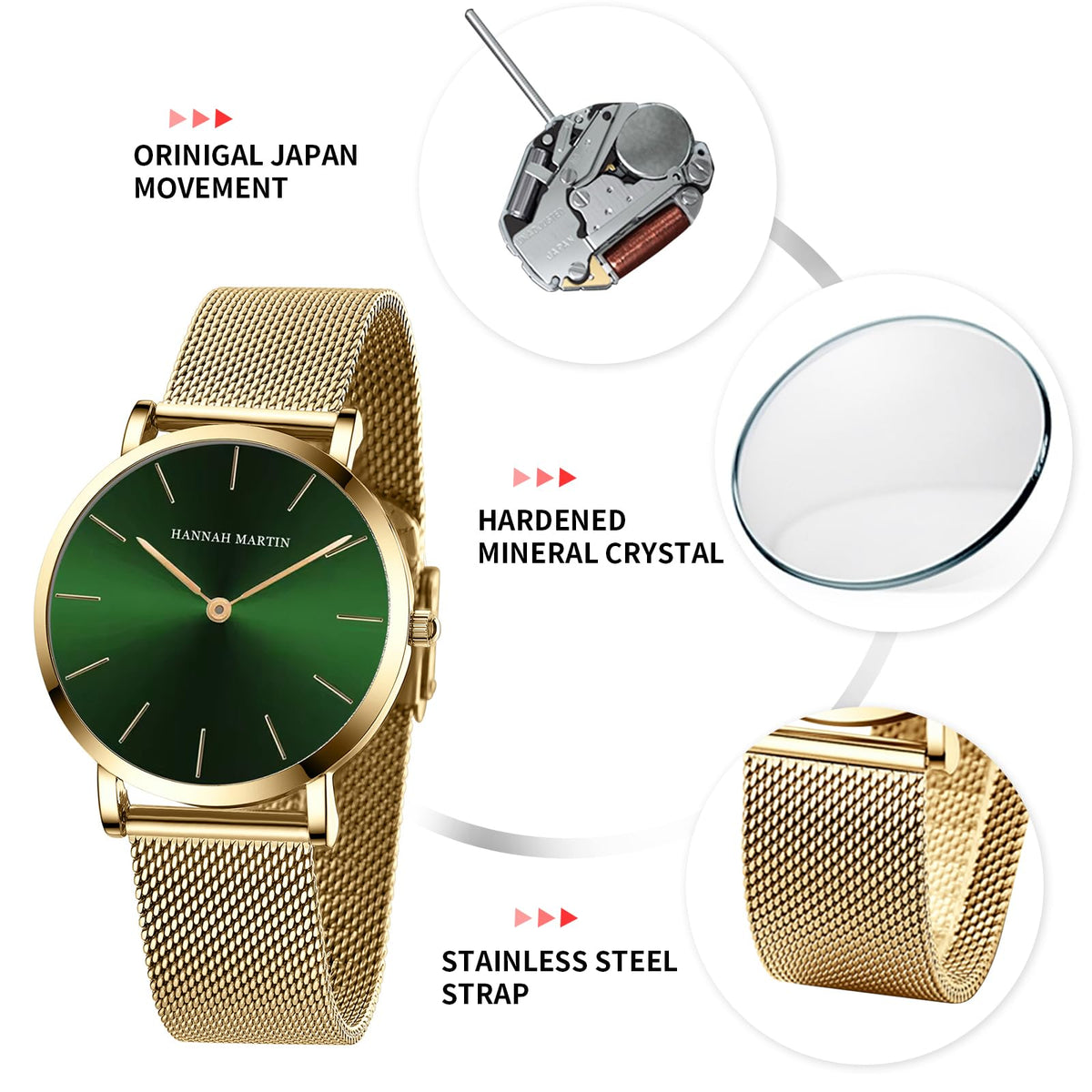 HANNAH MARTIN Watches for Women Analog Women&