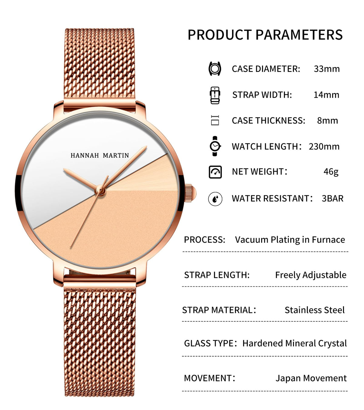 HANNAH MARTIN Watches for Women Analog Women&