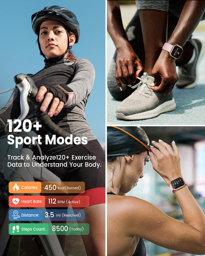 Smart Watch for Women for iPhone Android: 1.85"Smartwatch with Make/Answer Call Sleep Heart Rate SpO2 Blood Pressure Monitor IP68 Waterproof 120+Sport Mode Fitness Tracker 1000mAh Battery 2Bands Pink