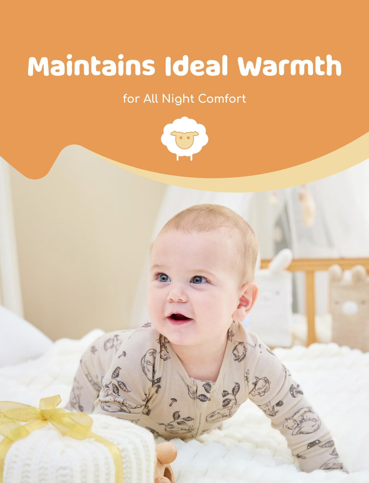 PATPAT Baby Footie Pajamas - Premium Tencel Lyocell &amp; Wool Romper with 2-Way Zipper