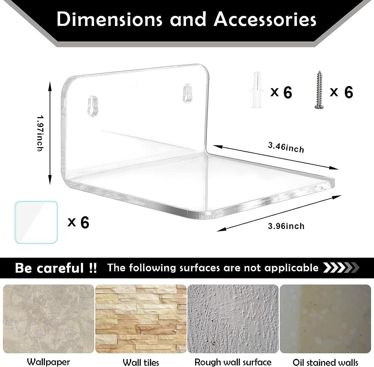 3 Pack of Acrylic Small Shelf,Mini Floating Wall Shelf,Wall Mounted Storage Shelf,for Pop Figures,Plant,Picture Photo Modern Wall for Office Bedroom Living Room,Clear