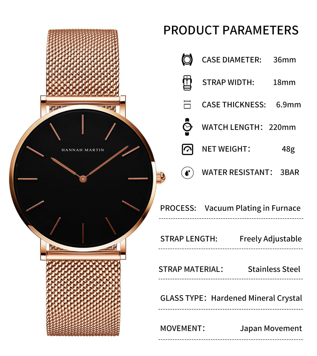 HANNAH MARTIN Watches for Women Analog Women&