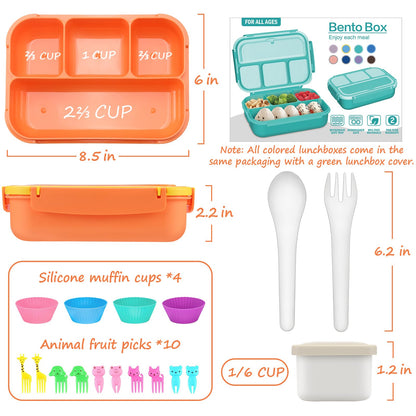 Bento Lunch Box for Kids - 4 Compartment Leak-Proof School Lunch Container with Utensils Purple