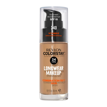 Revlon Liquid Foundation, ColorStay Face Makeup for Combination &amp; Oily Skin, SPF 15, Medium-Full Coverage with Matte Finish, 180 Sand Beige, 1 Fl Oz