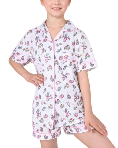 Roller Rabbit Pajamas Kids - Girls Summer 2 Piece Set - Button Down Top and Shorts