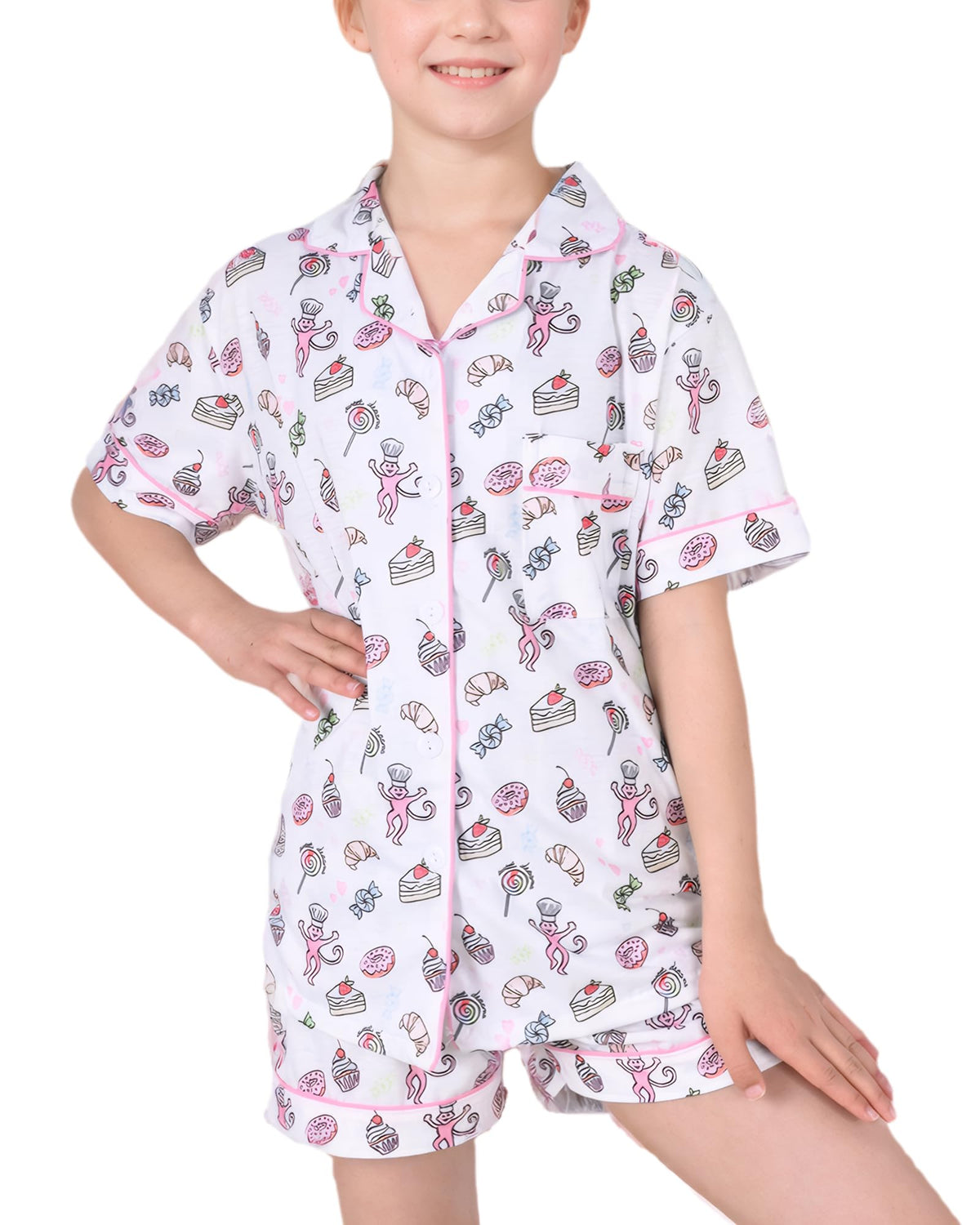 Roller Rabbit Pajamas Kids - Girls Summer 2 Piece Set - Button Down Top and Shorts