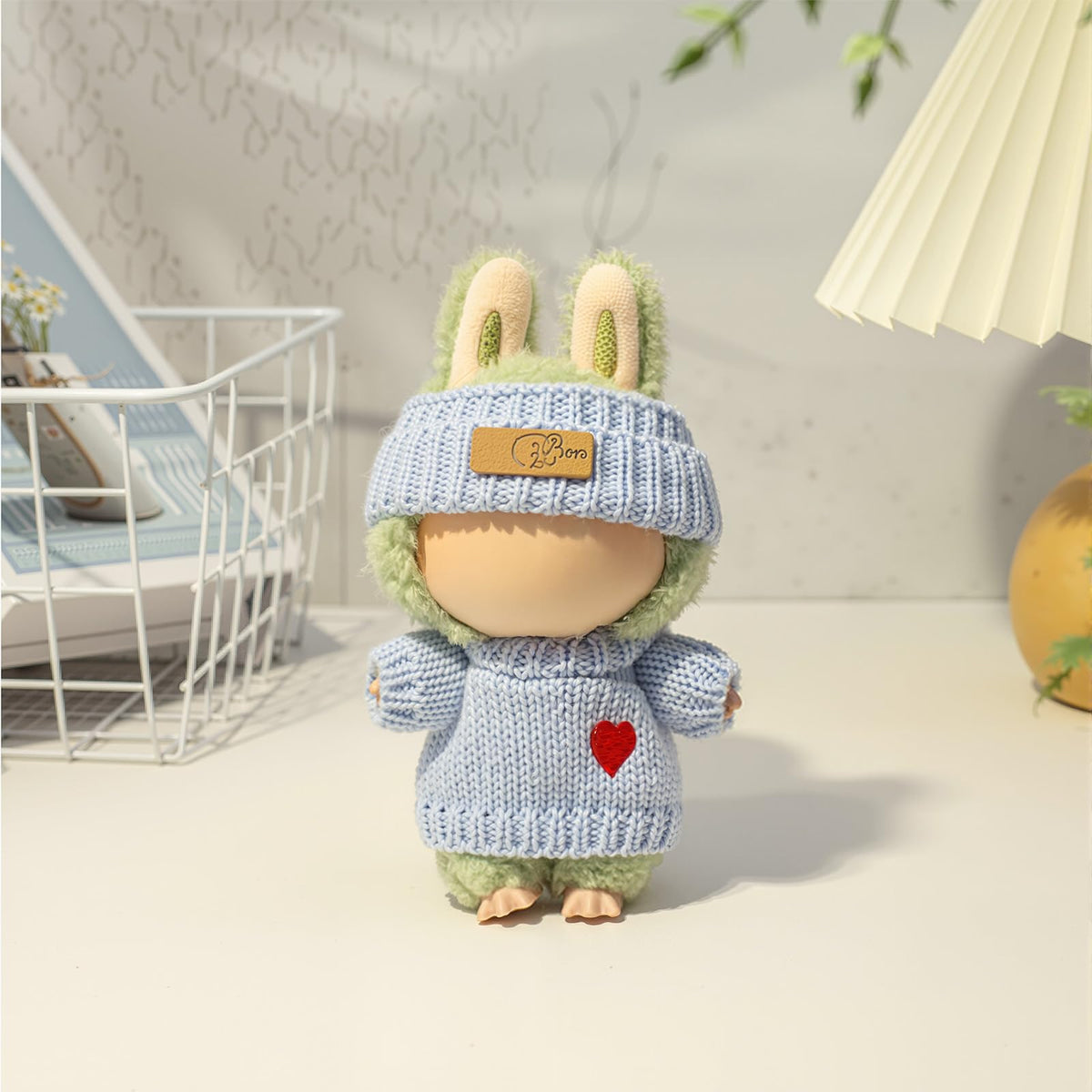 3 Piece Handmade Crochet Outfit for 17cm Dolls - Heart Sweater Hat &amp; Bag Set