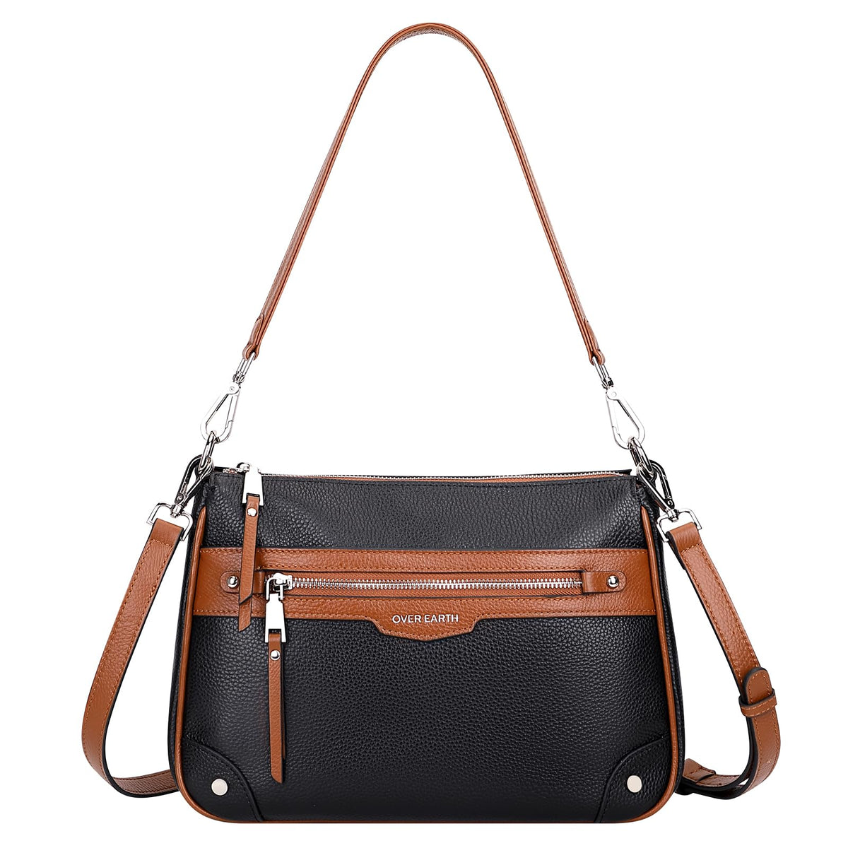 Over Earth Soft Genuine Leather Crossbody Bags for Women Medium Shoulder Purses Hobo Handbags with Multi Pockets