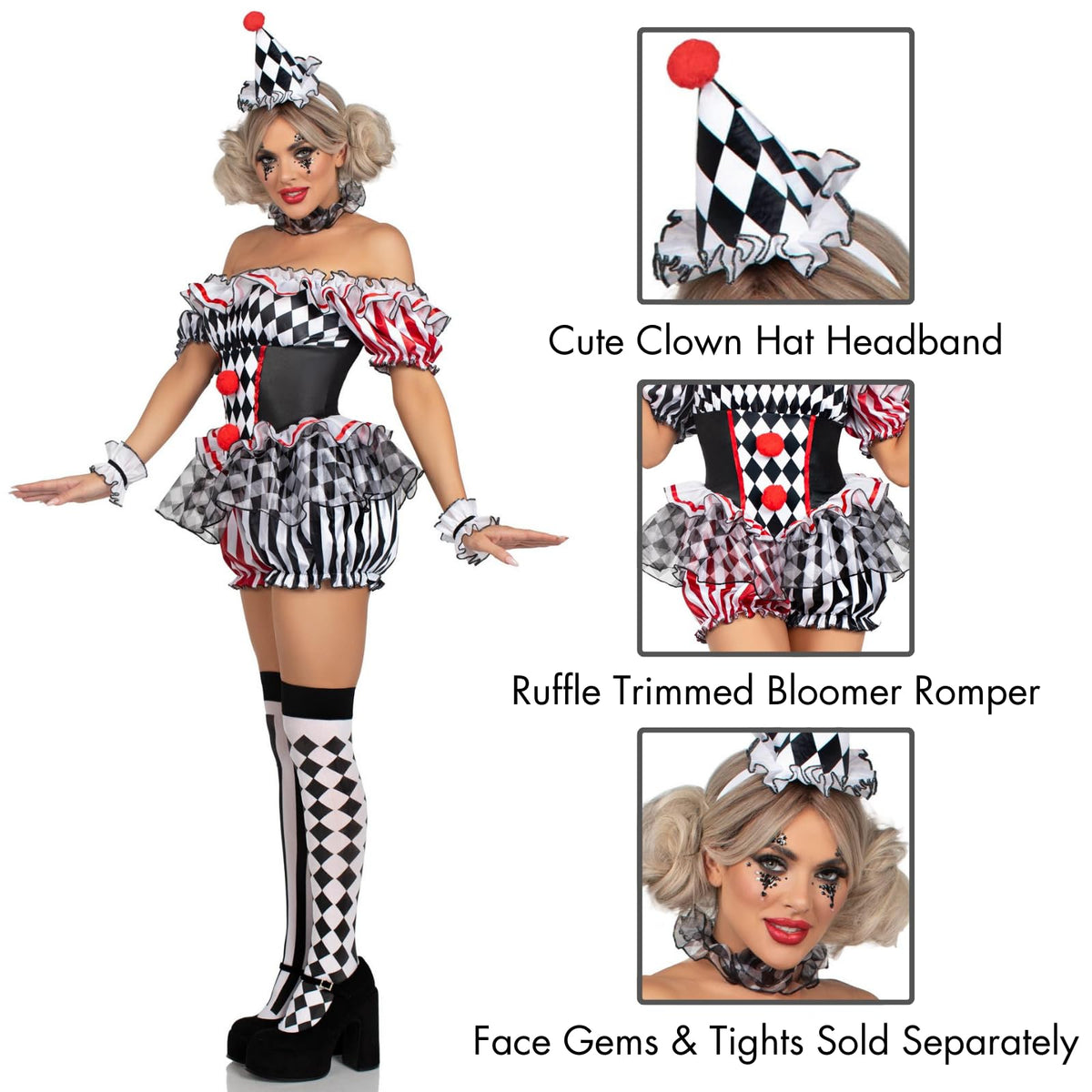 Harlequin Clown Costume for Women - Playful Jester Halloween Outfit with Hat