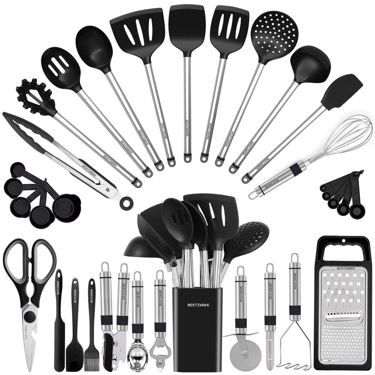 Kitchen Utensil Set-Silicone Cooking Utensils-33 Kitchen Gadgets &amp; Spoons for Nonstick Cookware-Silicone and Stainless Steel Spatula Set-Best Kitchen Tools, Useful Pots