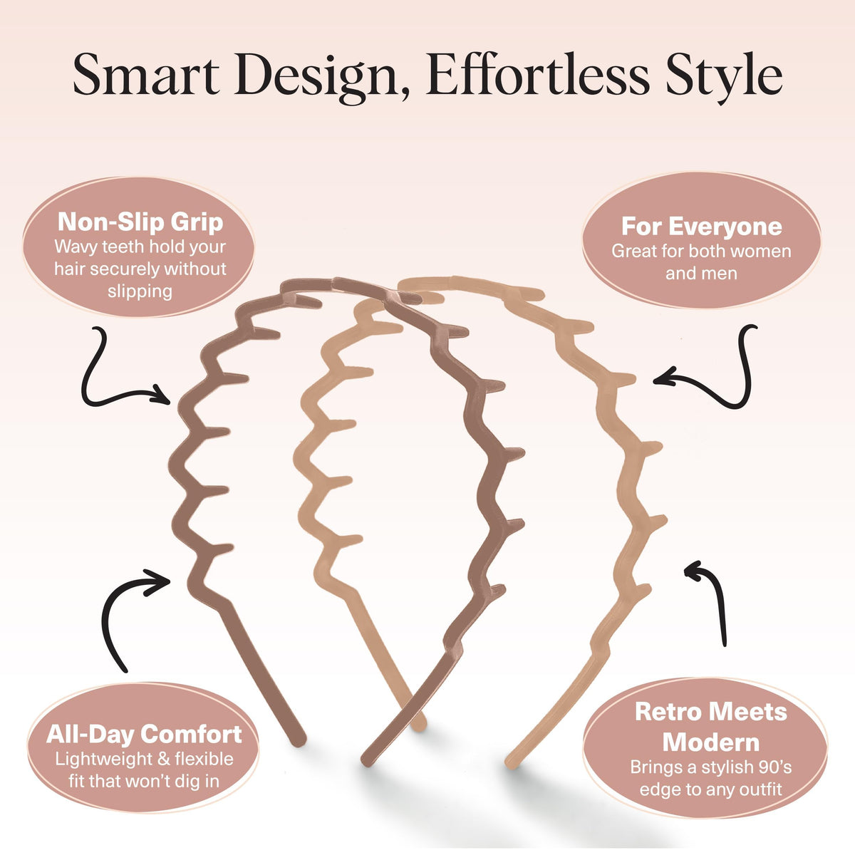 Women Accessories - Comfortable Comb Headbands with Teeth - Recycled Plastic Hair Accessories - 2 Pack