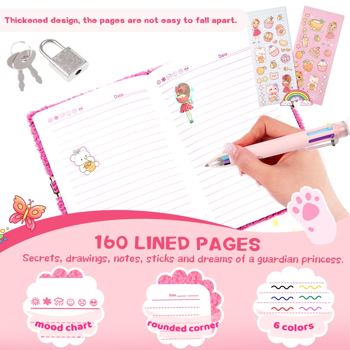 Girls Heart Diary with Lock and Keys - Cute Plush Secret Journal Notebook Gift Ages 6-8
