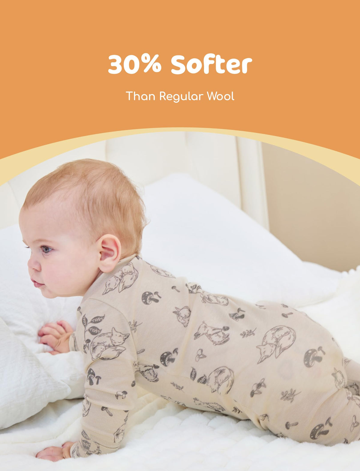 PATPAT Baby Footie Pajamas - Premium Tencel Lyocell &amp; Wool Romper with 2-Way Zipper