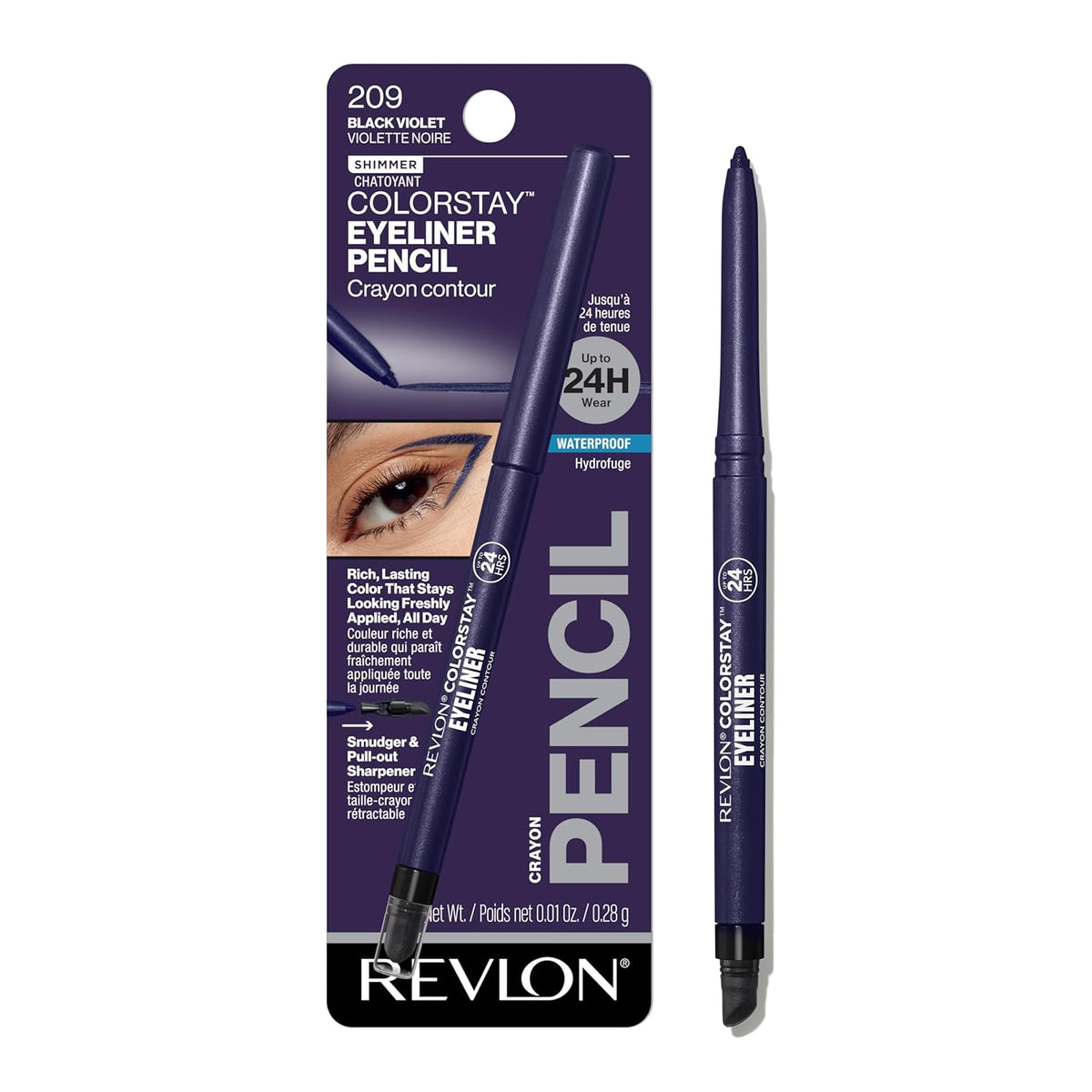 Revlon ColorStay Pencil Waterproof Eyeliner, Smudge-Proof, Eye Makeup with Built-In Sharpener, Long-Lasting, Matte Finish, 201 Black, 2 pack