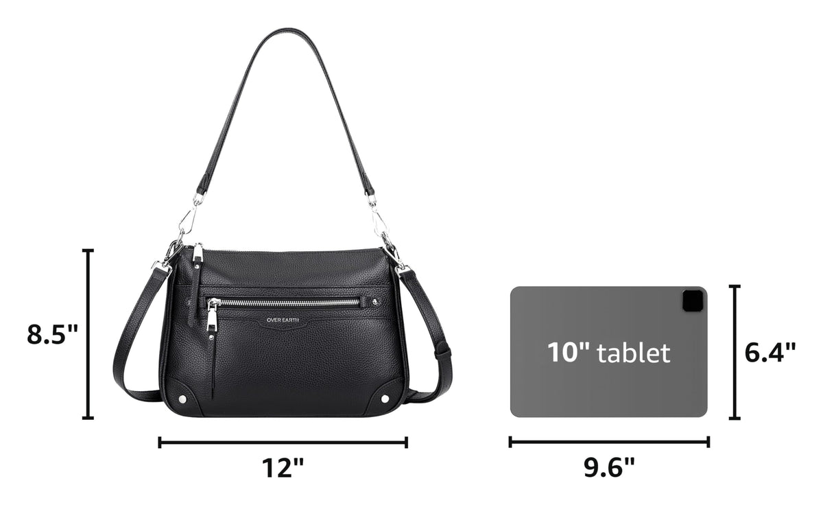 Over Earth Soft Genuine Leather Crossbody Bags for Women Medium Shoulder Purses Hobo Handbags with Multi Pockets
