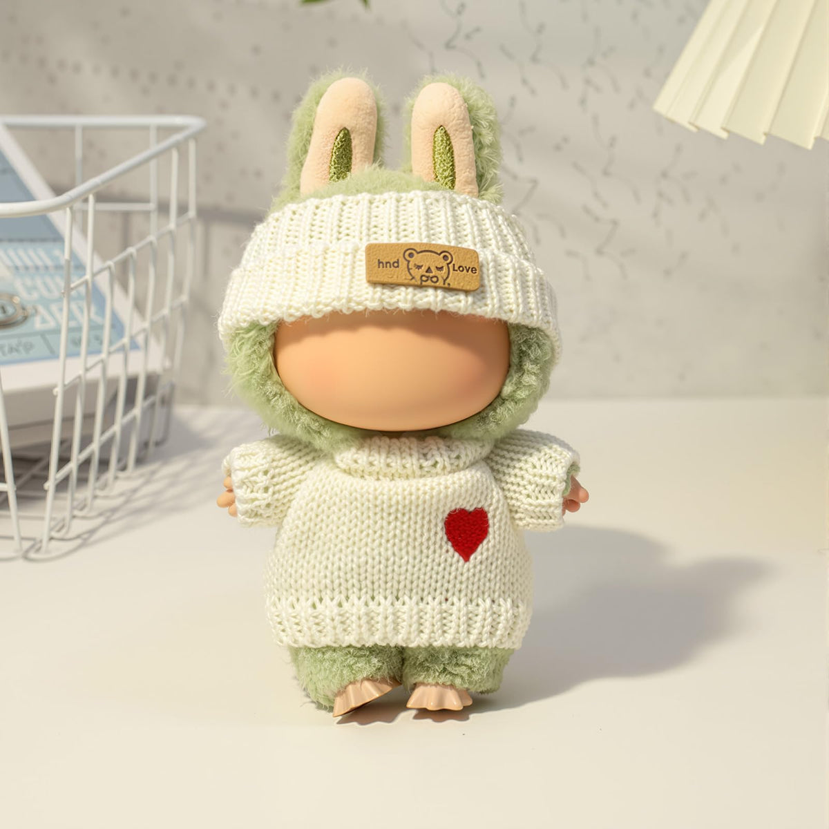 3 Piece Handmade Crochet Outfit for 17cm Dolls - Heart Sweater Hat &amp; Bag Set