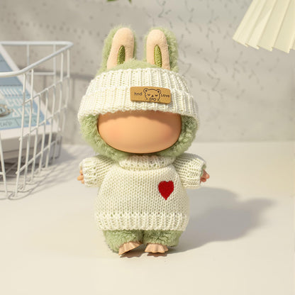 3 Piece Handmade Crochet Outfit for 17cm Dolls - Heart Sweater Hat &amp; Bag Set