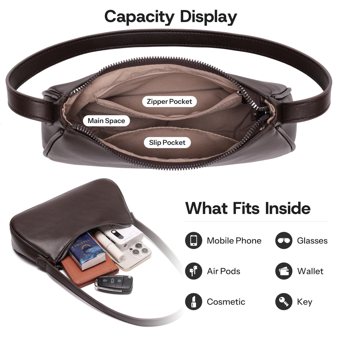 Small Shoulder Bag for Women Cute Mini Purse Trendy Vegan Leather Y2k Crescent Handbag