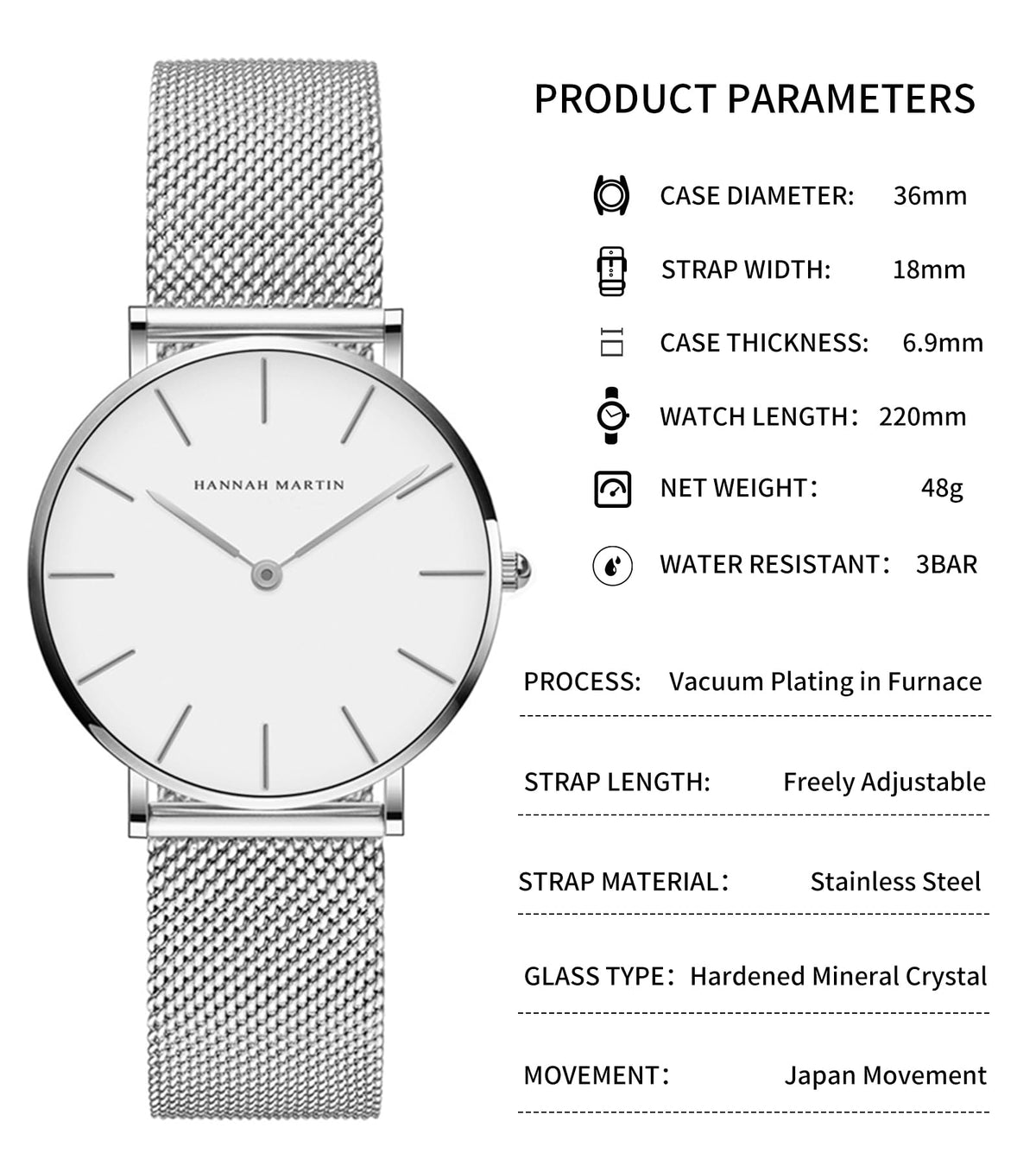 HANNAH MARTIN Watches for Women Analog Women&